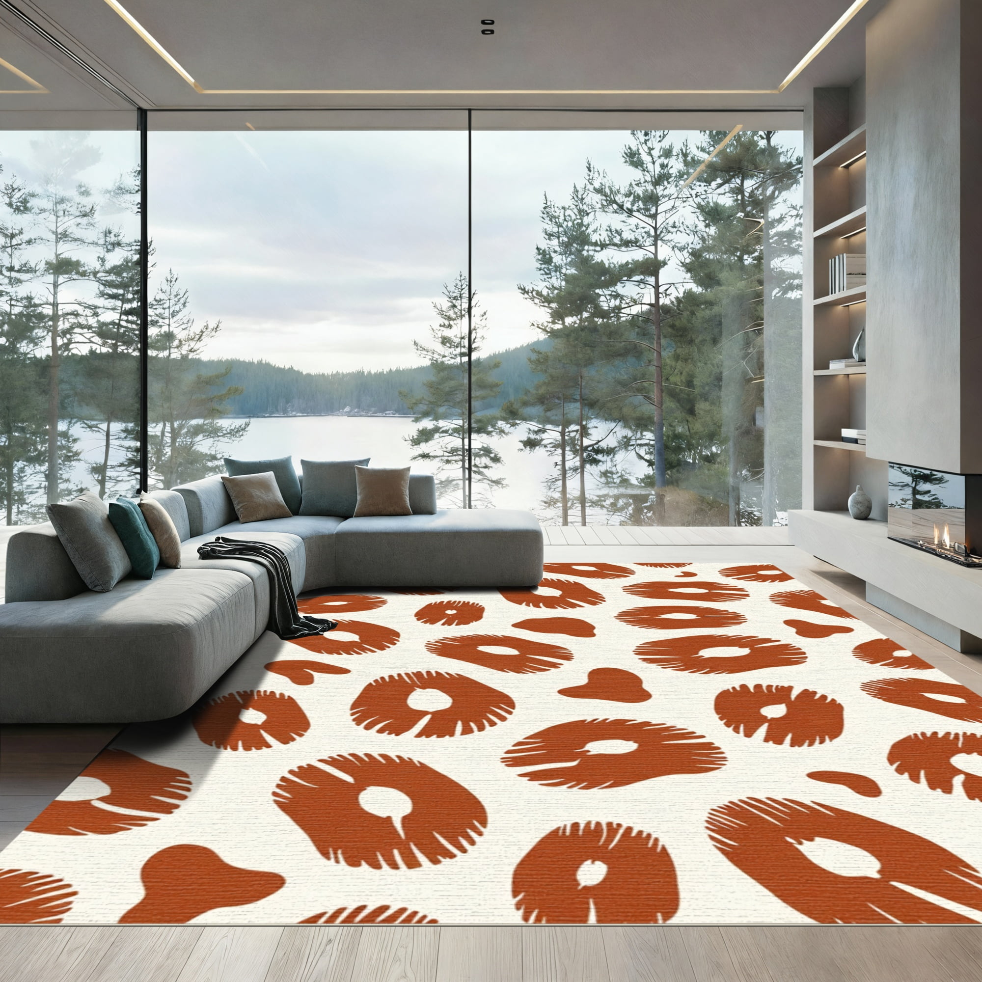 ODIKA 3'x5' Machine Washable Non-Slip Area Rug, Rustic Meadow Abstract ...