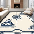 thumbnail image 1 of ODIKA 3'x5' Machine Washable Non-Slip Area Rug, Sailing Adventure Nautical Map Inspired Art with Compass Rose High Traffic Rug with Pad, Blue, 706925, 1 of 8