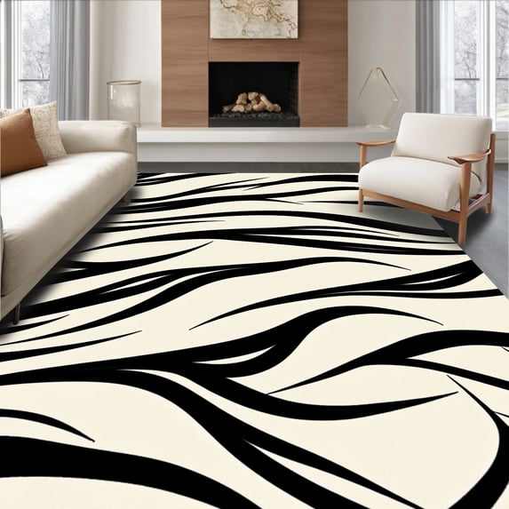 ODIKA 3'x5' Machine Washable Non-Slip Area Rug, Savanna Inspired Banded Elegant Fashionable High Traffic Rug, Black, 660178