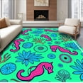 thumbnail image 1 of ODIKA 3'x5' Machine Washable Non-Slip Area Rug, Seahorse Coral Reef Floor with Tropical Wave Design High Traffic Rug with Pad, Pink, 712756, 1 of 8