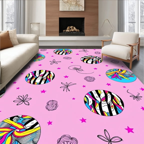 ODIKA 3x5 Machine Washable Non-Slip Area Rug, Sensory Stimulation Crawl Space With Engaging Visual Cues High Traffic Rug, Pink, 684403