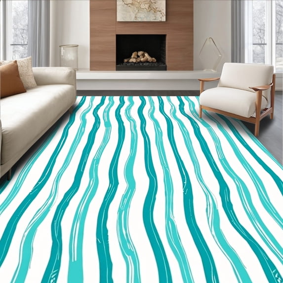 ODIKA 3'x5' Machine Washable Non-Slip Area Rug, Serene Waterfall Cascade Peaceful Retreat Hideaway High Traffic Rug with Pad, Teal, 567462