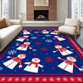 thumbnail image 1 of ODIKA 3'x5' Machine Washable Non-Slip Area Rug, Snowman Family Gathering with Scarf and Falling Snowflake Motifs High Traffic Rug, Blue, 620818, 1 of 7