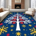 thumbnail image 1 of ODIKA 3'x5' Machine Washable Non-Slip Area Rug, Snowy Tree Embroidery with Festive Motifs and Accents High Traffic Rug with Pad, Blue, 621491, 1 of 8
