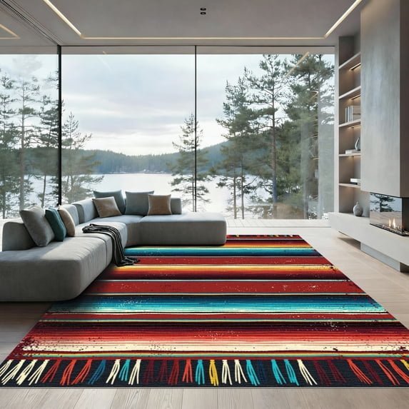 ODIKA 3'x5' Machine Washable Non-Slip Area Rug, Southwestern Burnt Orange High Traffic Rug, Orange, 1116603