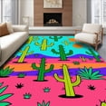 thumbnail image 1 of ODIKA 3'x5' Machine Washable Non-Slip Area Rug, Southwestern Saguaro Cactus Cartoon Print Floor Covering with Spines High Traffic Rug, Turquoise, 721920, 1 of 7