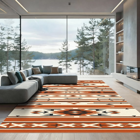 ODIKA 3'x5' Machine Washable Non-Slip Area Rug, Southwestern Terracotta High Traffic Rug, Orange, 1081749