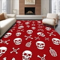 thumbnail image 1 of ODIKA 3'x5' Machine Washable Non-Slip Area Rug, Spooky Skull Crossbones Bath with Curtain Coverage High Traffic Rug with Pad, Red, 656400, 1 of 8