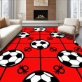 thumbnail image 1 of ODIKA 3'x5' Machine Washable Non-Slip Area Rug, Sporty Pixel Mosaic Motif Featuring Soccer Iconography High Traffic Rug, Red, 674751, 1 of 7