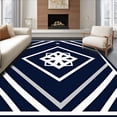 thumbnail image 1 of ODIKA 3'x5' Machine Washable Non-Slip Area Rug, Starburst Emblem Fan Spirit with Interlocking and Crest Motifs High Traffic Rug, Blue, 672077, 1 of 7