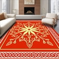 thumbnail image 1 of ODIKA 3'x5' Machine Washable Non-Slip Area Rug, Sunburst Medallion with Ornate Swirling Petal Details and Artistic Flourishes High Traffic Rug, Red, 469342, 1 of 7