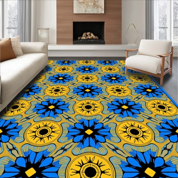 ODIKA 3x5 Machine Washable Non-Slip Area Rug, Tangy Fruit Slice Medallion Design Floor Covering High Traffic Rug, Blue, 530338