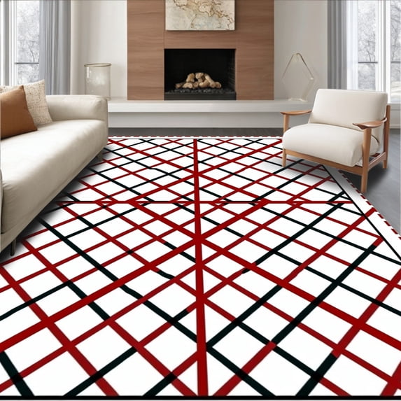 ODIKA 3'x5' Machine Washable Non-Slip Area Rug, Tartan Style Christmas Welcome Seasonal Entry Decoration High Traffic Rug with Pad, Red, 622563