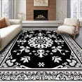 thumbnail image 1 of ODIKA 3'x5' Machine Washable Non-Slip Area Rug, Timeless Motifs Combined with Ornate Foliage Accents High Traffic Rug with Pad, Black, 665670, 1 of 8