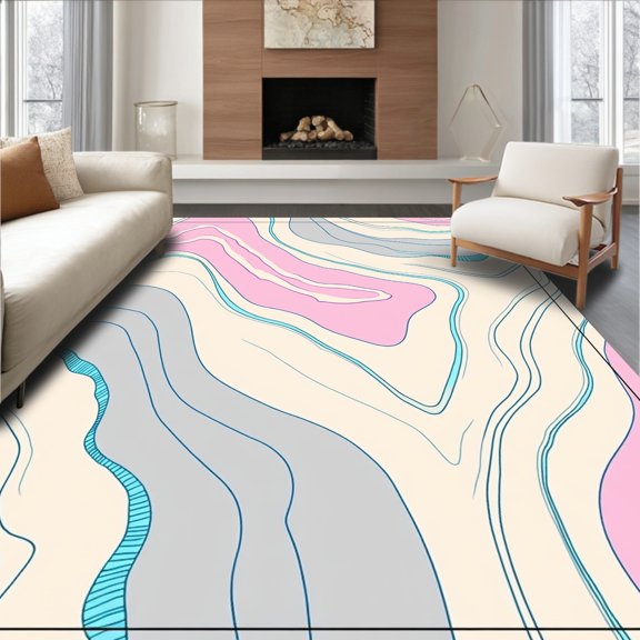 ODIKA 3x5 Machine Washable Non-Slip Area Rug, Topographic Contour Lines Abstract Elevation Map Design High Traffic Rug, Pink, 471168