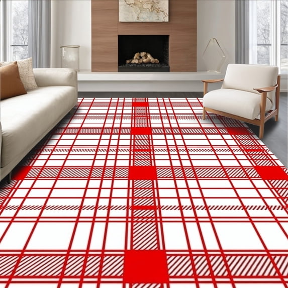 ODIKA 3'x5' Machine Washable Non-Slip Area Rug, Traditional Tartan Inspired with Distinctive Checked Motif High Traffic Rug with Pad, Red, 509436