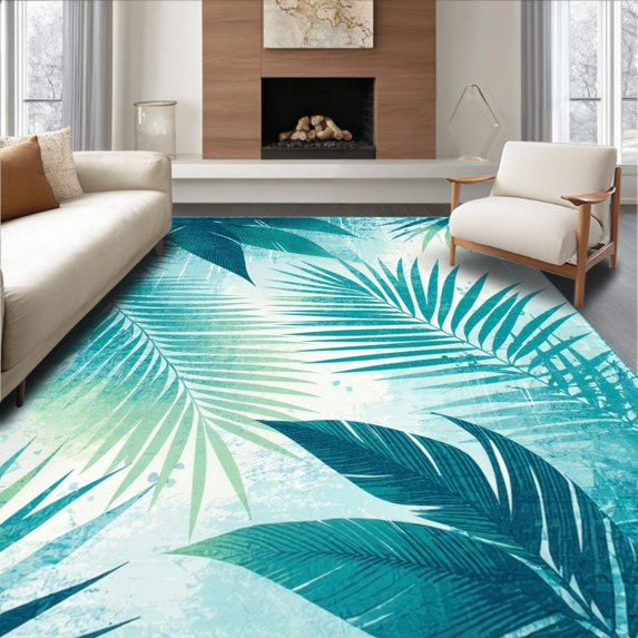 ODIKA 3x5 Machine Washable Non-Slip Area Rug, Tropical High Traffic Rug, Teal, 206733