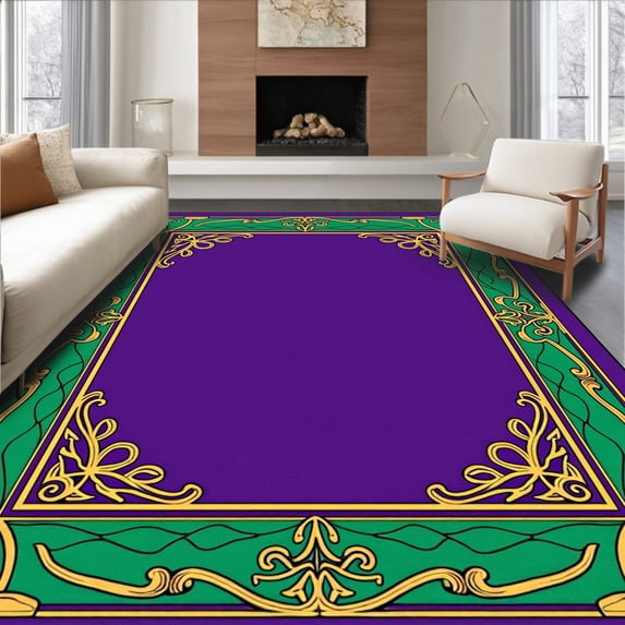 ODIKA 3'x5' Machine Washable Non-Slip Area Rug, Tufted Dragon Scale Anime Style High Traffic Rug, Purple, 700127