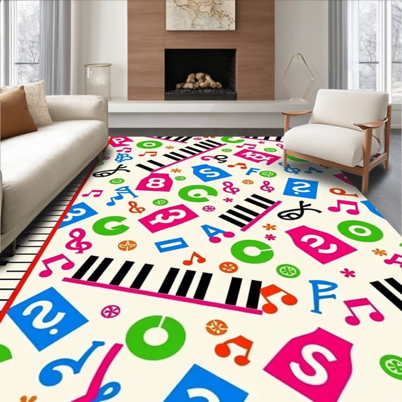 ODIKA 3'x5' Machine Washable Non-Slip Area Rug, Tuneful Keyboard Early Development High Traffic Rug, Pink, 693727