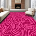 thumbnail image 1 of ODIKA 3'x5' Machine Washable Non-Slip Area Rug, Velvet Wave Motif Accent Featuring Fluid Abstract Lines High Traffic Rug, Pink, 352954, 1 of 7