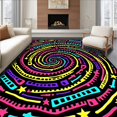 thumbnail image 1 of ODIKA 3'x5' Machine Washable Non-Slip Area Rug, Vibrant Alphabet Spiral Featuring Multicolor Letters and Stars High Traffic Rug, Black, 693867, 1 of 7