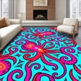 thumbnail image 1 of ODIKA 3'x5' Machine Washable Non-Slip Area Rug, Vibrant Octopus Latch Hook Handicraft Festive Needlework Project High Traffic Rug, Turquoise, 745464, 1 of 5