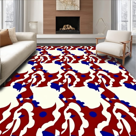 ODIKA 3'x5' Machine Washable Non-Slip Area Rug, Vintage Baseball Stitch Inspired with Classic Sports Motif Accents High Traffic Rug with Pad, Red, 675837