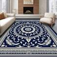 thumbnail image 1 of ODIKA 3'x5' Machine Washable Non-Slip Area Rug, Vintage Botanical Medallion Foldable Accent High Traffic Rug with Pad, Blue, 543728, 1 of 8