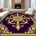 thumbnail image 1 of ODIKA 3'x5' Machine Washable Non-Slip Area Rug, Vintage Damask Medallion Design with Ornate Flourishes Contemporary Accent High Traffic Rug with Pad, Purple, 589965, 1 of 8