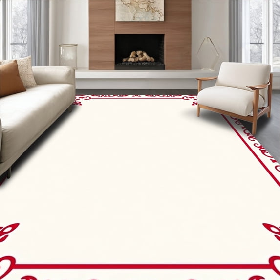 ODIKA 3'x5' Machine Washable Non-Slip Area Rug, Vintage Damask Scrollwork Ornamental Interior Accent High Traffic Rug, Red, 568148