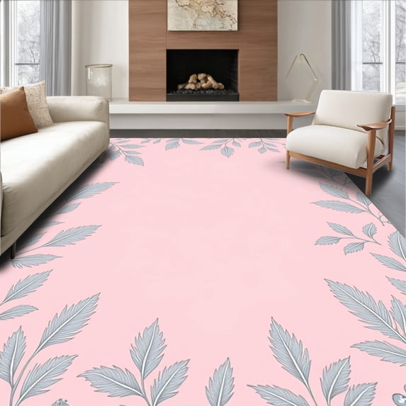 ODIKA 3'x5' Machine Washable Non-Slip Area Rug, Vintage Holly Berries Jolly Hearth Pathway Greetings High Traffic Rug, Pink, 736007