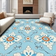 thumbnail image 1 of ODIKA 3'x5' Machine Washable Non-Slip Area Rug, Vintage Inspired Botanical Spiral Scroll Damask Arrangement High Traffic Rug, Blue, 437683, 1 of 7