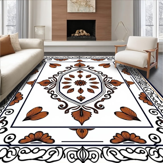 ODIKA 3'x5' Machine Washable Non-Slip Area Rug, Vintage Inspired Paisley Embellished Archway Entryway Protection High Traffic Rug, White, 537047