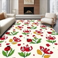thumbnail image 1 of ODIKA 3'x5' Machine Washable Non-Slip Area Rug, Vintage Ladybug with Cottage Garden Blossoms High Traffic Rug with Pad, Red, 454758, 1 of 8