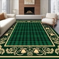 thumbnail image 1 of ODIKA 3'x5' Machine Washable Non-Slip Area Rug, Vintage Sleigh Bells and Pinecones Plaid Ornament High Traffic Rug with Pad, Green, 627579, 1 of 8