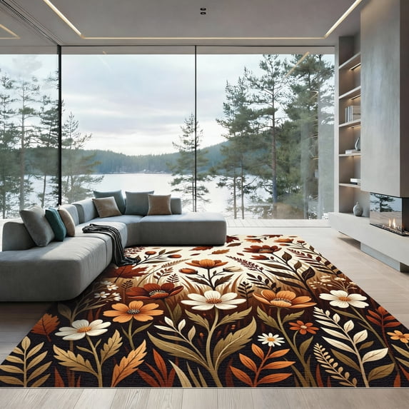 ODIKA 3'x5' Machine Washable Non-Slip Area Rug, Watercolor Beige High Traffic Rug, Beige, 953419