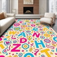 thumbnail image 1 of ODIKA 3'x5' Machine Washable Non-Slip Area Rug, Whimsical Alphabet Mosaic Featuring Vibrant Letters and Playful Icons High Traffic Rug with Pad, Pink, 689583, 1 of 8