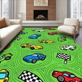 thumbnail image 1 of ODIKA 3'x5' Machine Washable Non-Slip Area Rug, Whimsical Automobile Racing Circuit Panorama High Traffic Rug with Pad, Green, 584967, 1 of 8
