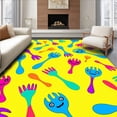 thumbnail image 1 of ODIKA 3'x5' Machine Washable Non-Slip Area Rug, Whimsical Cartoon Eating Implements Welcome Playful High Traffic Rug with Pad, Yellow, 734933, 1 of 8