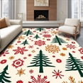 thumbnail image 1 of ODIKA 3'x5' Machine Washable Non-Slip Area Rug, Whimsical Holiday Forest Scene with Snowflake Patchwork and Festive Trees High Traffic Rug with Pad, Ivory, 627472, 1 of 8