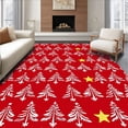 thumbnail image 1 of ODIKA 3'x5' Machine Washable Non-Slip Area Rug, Whimsical Holiday Forest Scene with Ornament Motifs High Traffic Rug with Pad, Red, 650900, 1 of 8