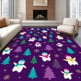 thumbnail image 1 of ODIKA 3'x5' Machine Washable Non-Slip Area Rug, Whimsical Holiday Parade with Dancing Snowmen and Evergreen High Traffic Rug, Purple, 617884, 1 of 7
