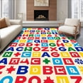 thumbnail image 1 of ODIKA 3'x5' Machine Washable Non-Slip Area Rug, Whimsical Letter and Number Grid with Fun Shape Accents High Traffic Rug with Pad, Red, 687028, 1 of 8