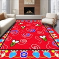 thumbnail image 1 of ODIKA 3'x5' Machine Washable Non-Slip Area Rug, Whimsical Meadow Gathering with Animated Bees and Colorful Petal Spirals High Traffic Rug with Pad, Red, 720191, 1 of 8