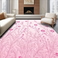 thumbnail image 1 of ODIKA 3'x5' Machine Washable Non-Slip Area Rug, Whimsical Meadow Motif with Playful Buds and Filigree Stems High Traffic Rug, Pink, 360324, 1 of 7