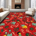 thumbnail image 1 of ODIKA 3'x5' Machine Washable Non-Slip Area Rug, Whimsical Safari Parade Featuring Playful Jungle Creatures and Lush Foliage High Traffic Rug, Red, 682215, 1 of 7
