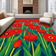 thumbnail image 1 of ODIKA 3'x5' Machine Washable Non-Slip Area Rug, Wild Meadow Poppy Blossom Decorative Floral Art Design High Traffic Rug with Pad, Red, 637839, 1 of 8