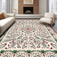 thumbnail image 1 of ODIKA 3'x5' Machine Washable Non-Slip Area Rug, Winter Branches with Crimson Berries and Pine Sprigs Design High Traffic Rug, Beige, 731886, 1 of 7