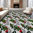 thumbnail image 1 of ODIKA 3'x5' Machine Washable Non-Slip Area Rug, Winter Evergreen Branches and Crimson Berry Cluster Design High Traffic Rug with Pad, Green, 627220, 1 of 8