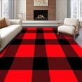 thumbnail image 1 of ODIKA 3'x5' Machine Washable Non-Slip Area Rug, Winter Hearth Interlocking Buffalo Check with Vintage Stripe Accents High Traffic Rug, Red, 610533, 1 of 5